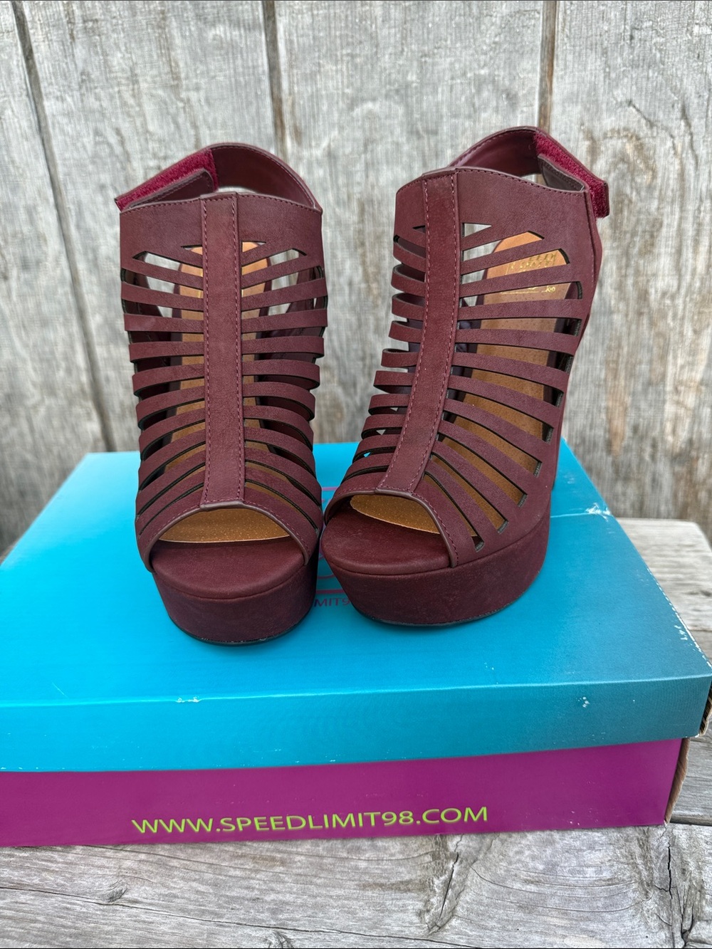 Speed Limit 98 Burgundy Strappy Platform Sandals